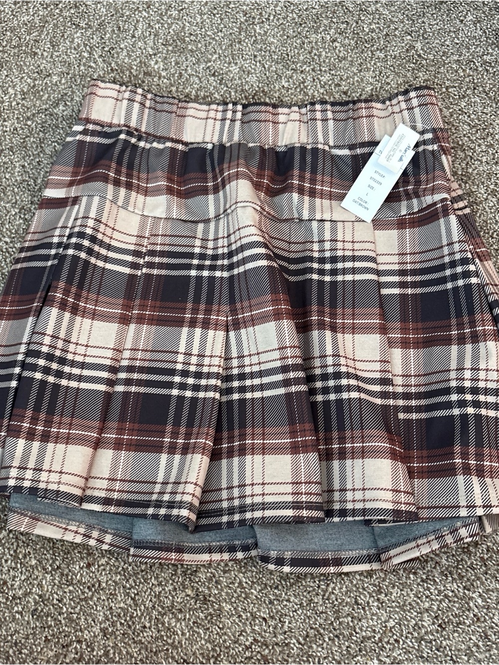 Pink Rose Plaid Waistband Skirt - Brown, Cream, Black